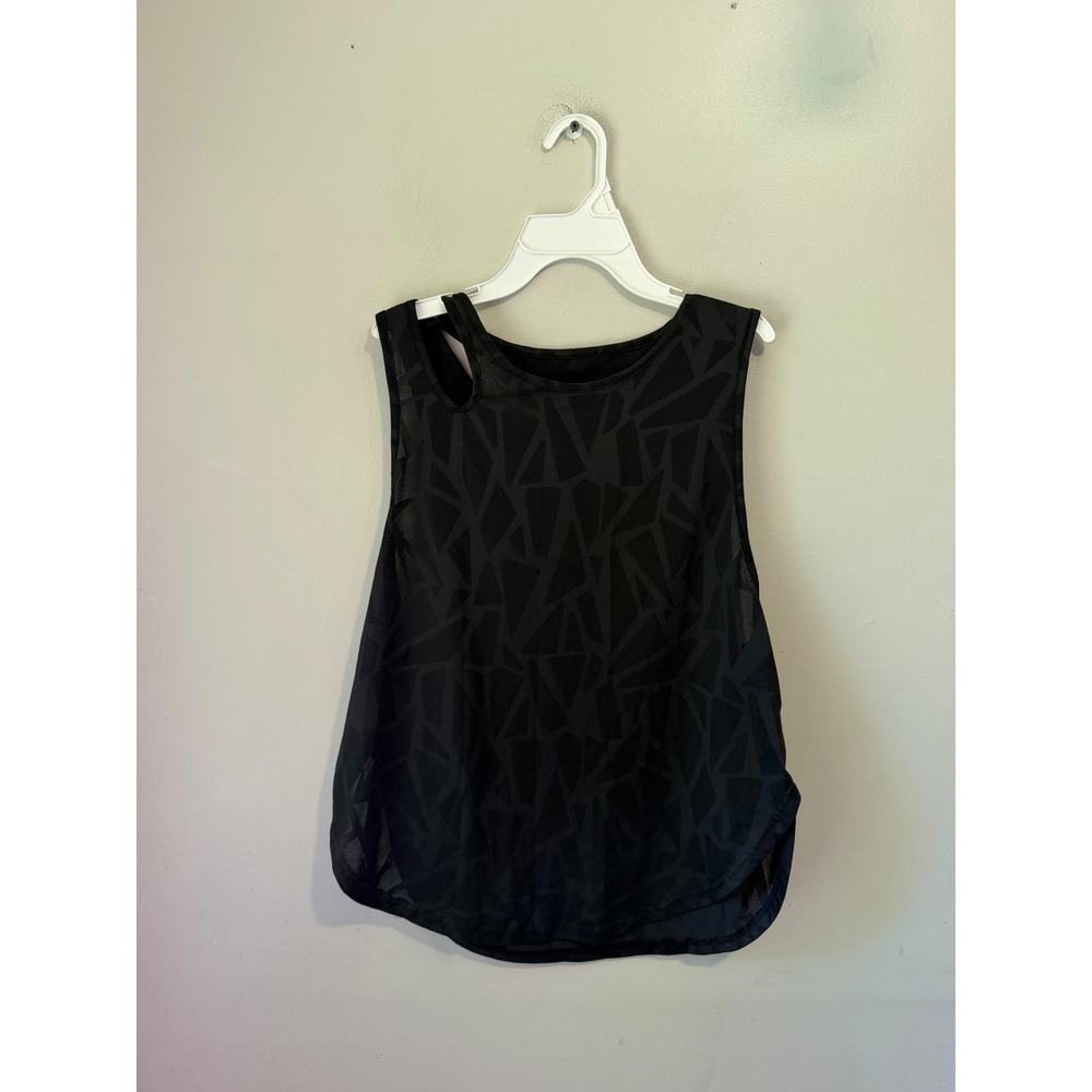 SHEIN Black Geometric Mesh Cutout Shoulder Activewear Tank Top XL 12